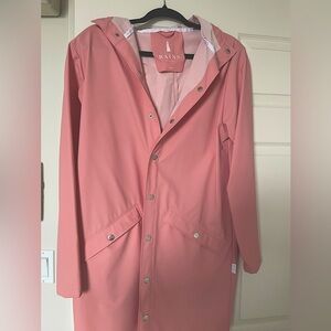 RAINS Women's Long Rain Coat in Pink size XXS/XS